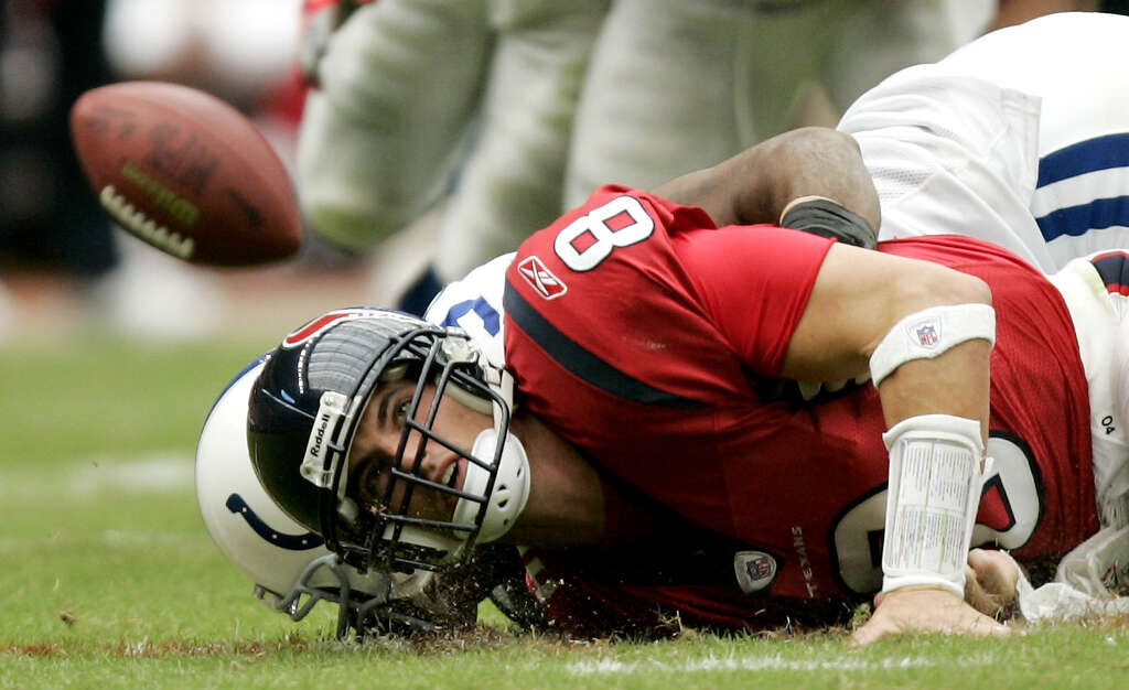 David Carr watching a fumble against the Colts