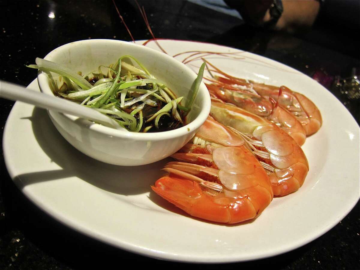 Steamed live spot prawns at Hai Cang seafood restaurant.