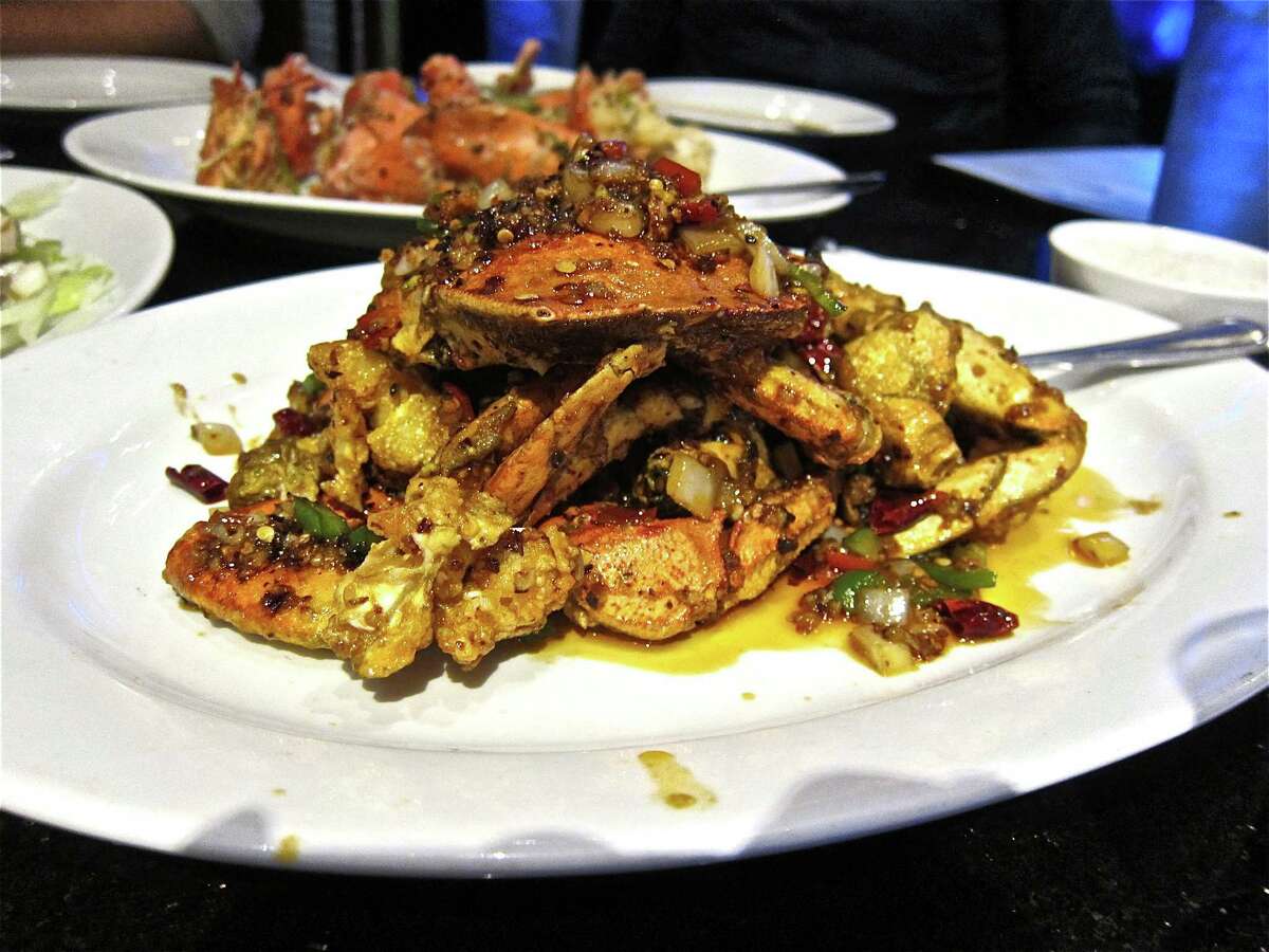 Whole live Dungeness Crab in Spicy Sauce at Hai Cang seafood restaurant.