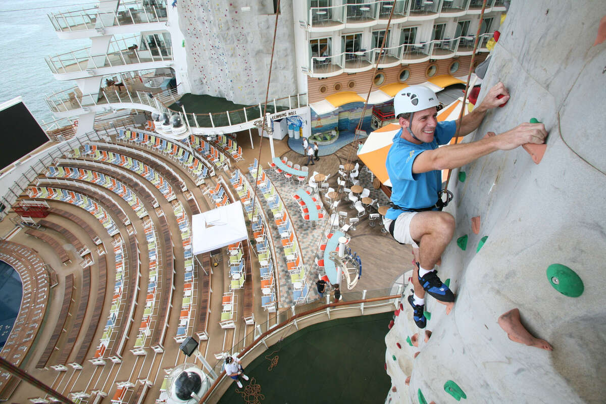 Royal Caribbean Oasis of the Sea features a rock wall that will give athletic cruise guests a challenge.