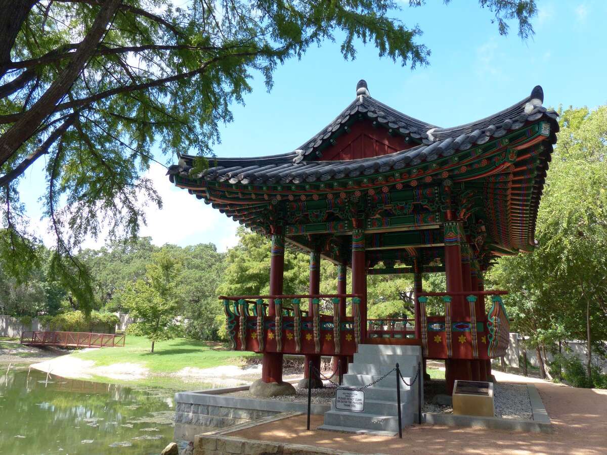 The Korean pavilion, a 2010 "sister city" gift from San Antonio's South Korean sister city of GwangJu, graces the Denman Estate Park on Tuesday, Oct. 1, 2013.