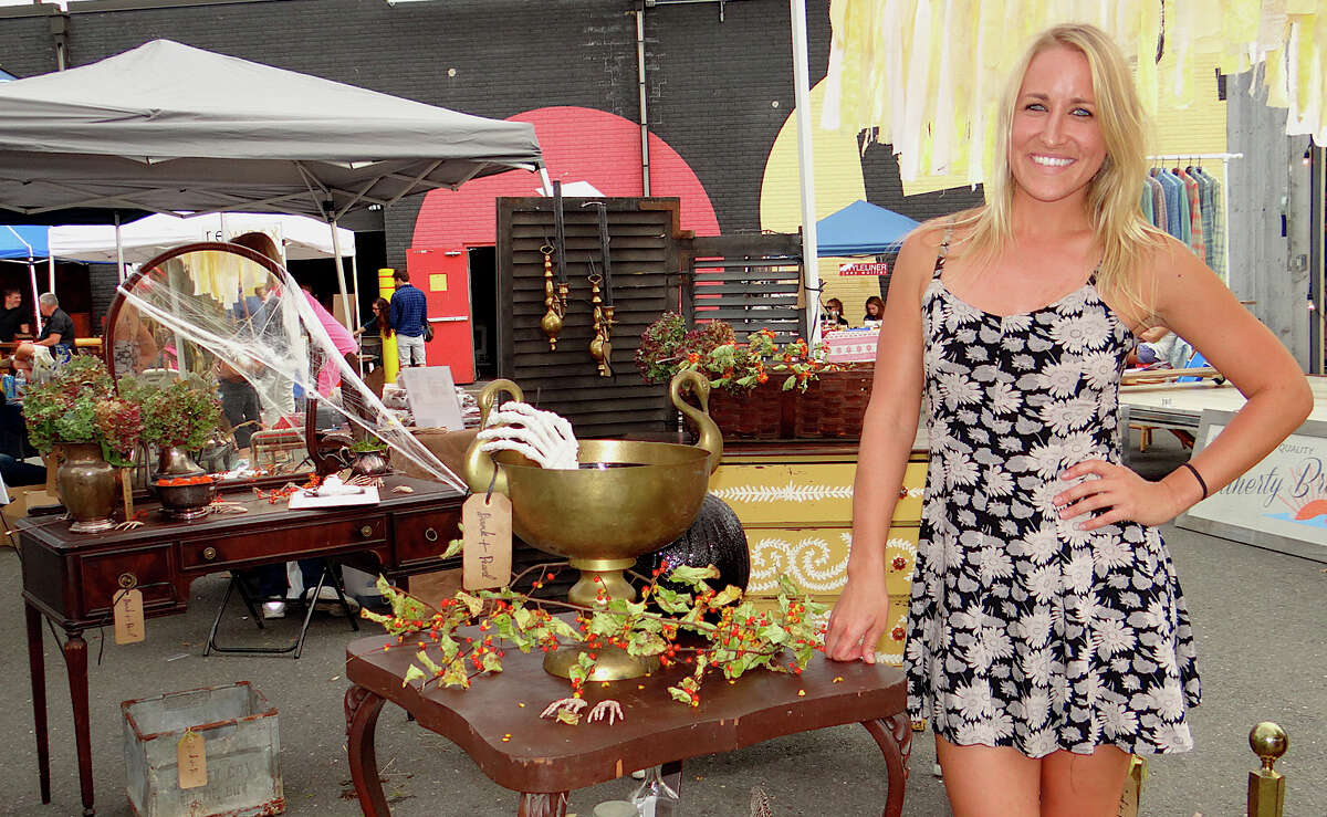 Katey Waddington, of Bank & Pearl, at the PopShop Market on Saturday on the grounds of the Fairfield Theatre Company.