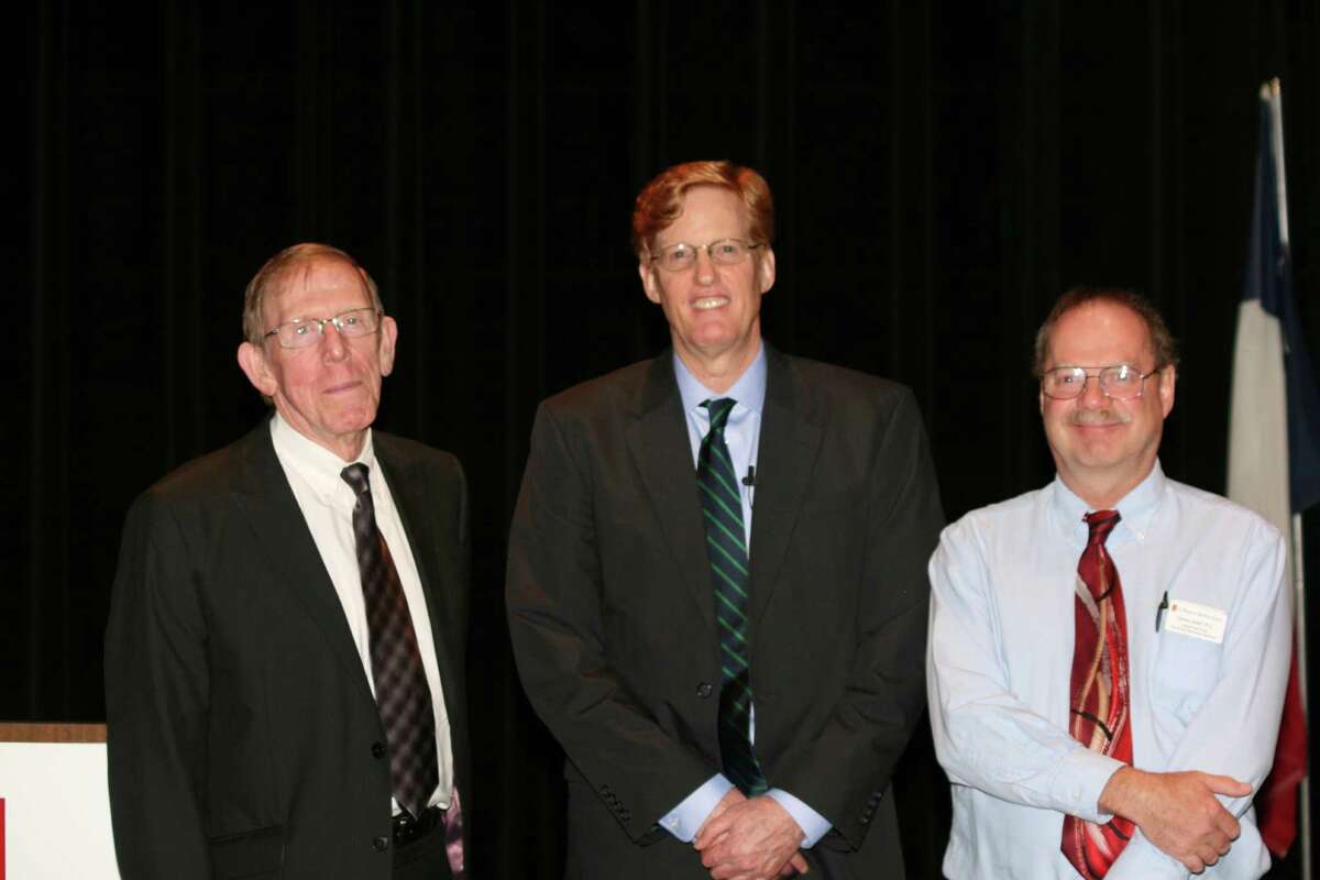 Robert Handy, from left, Joshua Landis and College of the Mainland social and behavioral sciences department chair Steve Sewell.