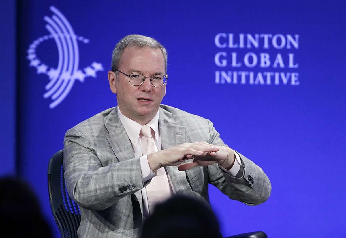 Eric Schmidt, Chairman of Google, participates in the panel discussion, "The Pulse of Today's Global Economy," at the Clinton Global Initiative, Thursday, Sept. 26, 2013 in New York. (AP Photo/Mark Lennihan)