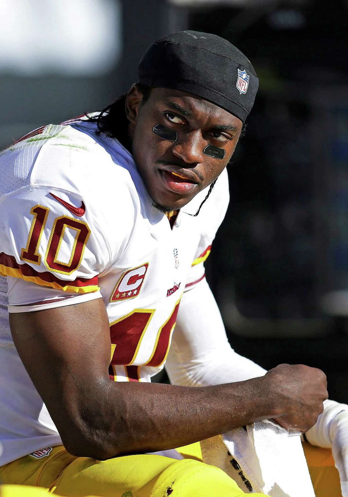 Washington Redskins quarterback Robert Griffin III (10) during the second half of an NFL football game against the Oakland Raiders in Oakland, Calif., Sunday, Sept. 29, 2013. (AP Photo/Ben Margot)