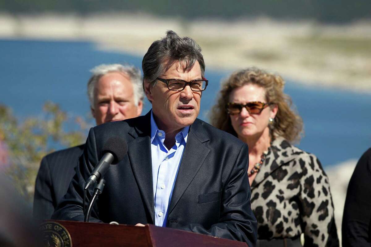 Gov. Rick Perry, pushing Proposition 6 on Wednesday at Lake Travis in Austin, says the measure would help fund $30 billion in water projects over 50 years.