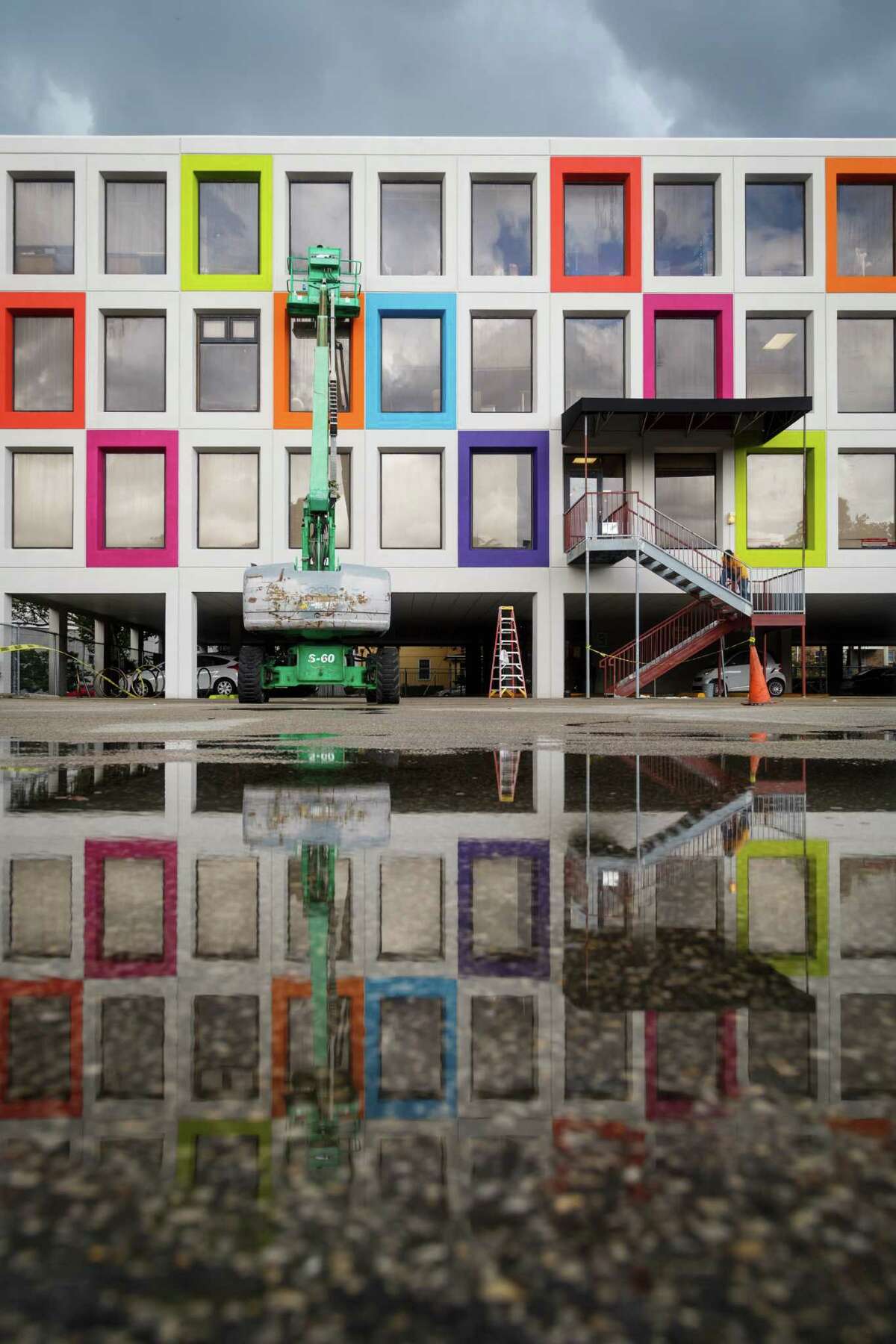 The Montrose Center has painted the exterior of their building with blocks of neon colors, Thursday, Sept. 19, 2013, in Houston. ( Michael Paulsen / Houston Chronicle )