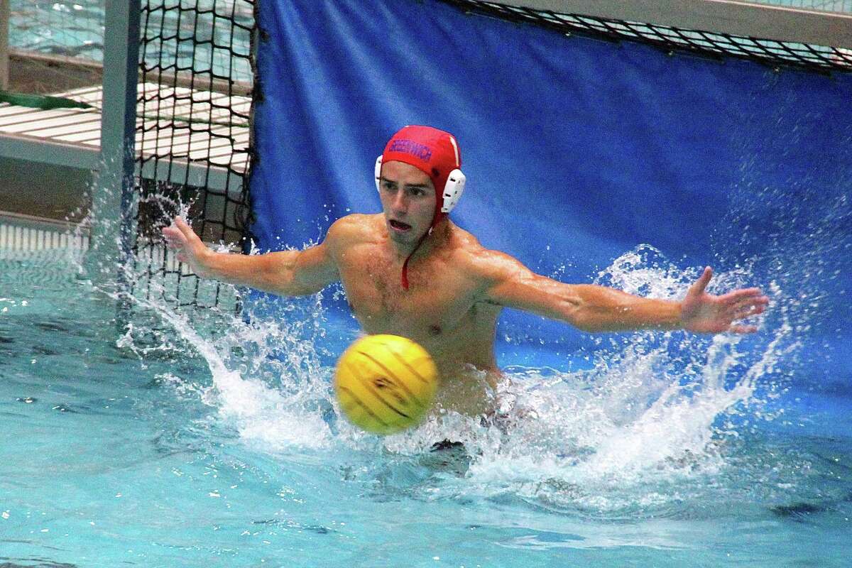 Greenwich High School's Steven Michaud blocks a 5-meter penalty shot against North Allegheny over the weekend. October 2013.