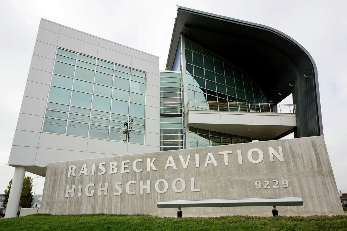 A view of the outside of the Raisbeck Aviation High School Thursday, Oct. 17, 2013, in Tukwila.