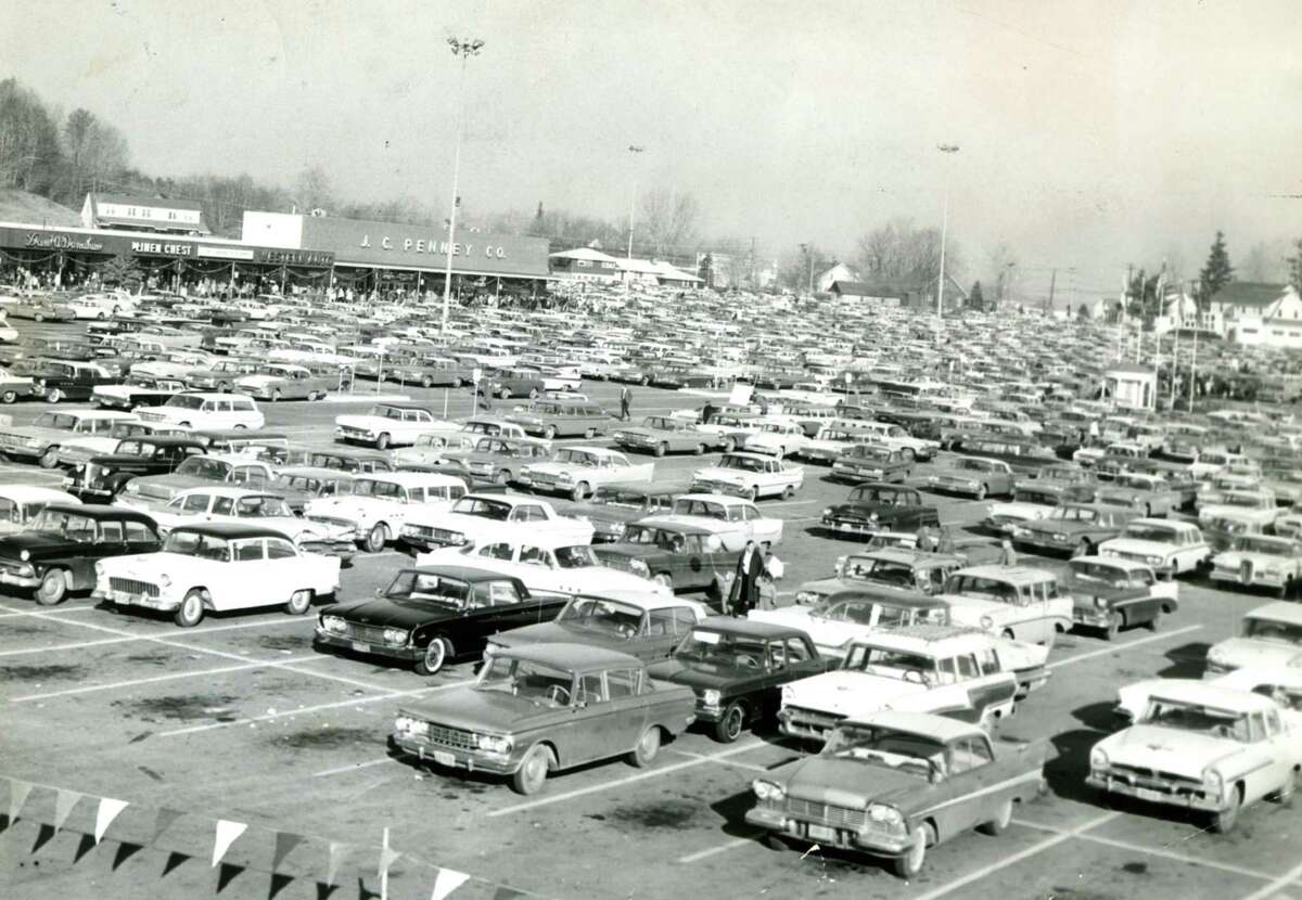 Historic photo of the JC Penney store parking lot Oct. 17, 1965, at Latham Corners in Colonie, N.Y. (Times Union archive)