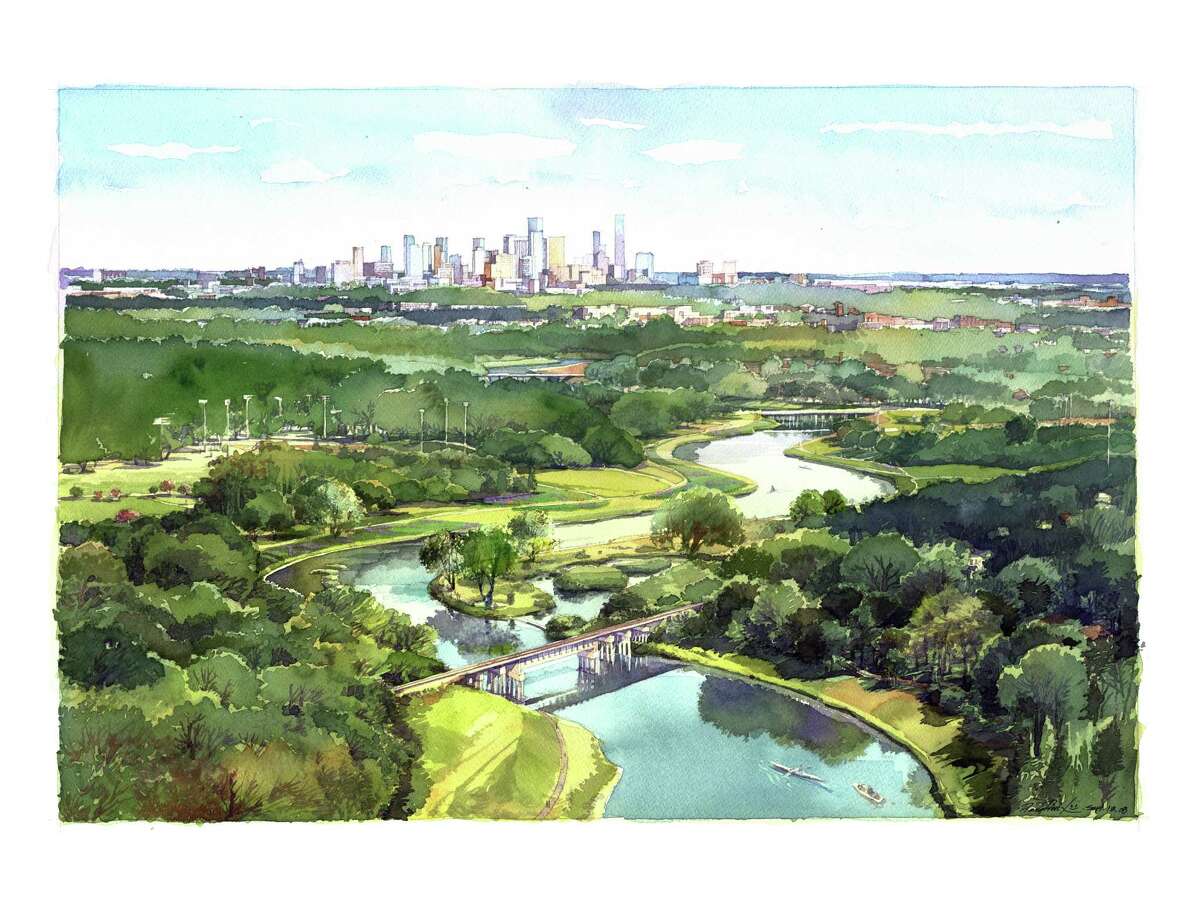 An artist rendering depicts a vista of the planned Bayou Greenways 2020 project.