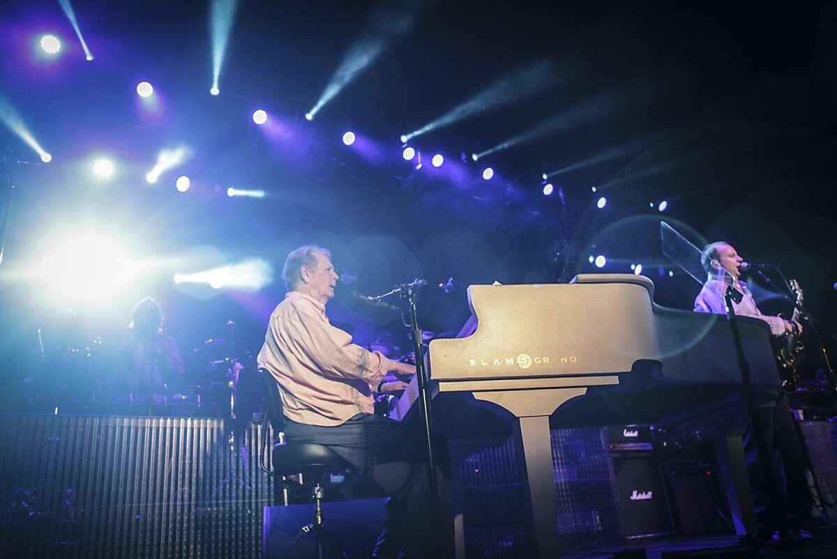 Brian Wilson, the Beach Boys' chief songwriter, plays piano and sings during a concert held at the Paramount Theater with famous guitar player Jeff Beck and three other original Beach Boys' band members in Oakland on October 22nd 2013.