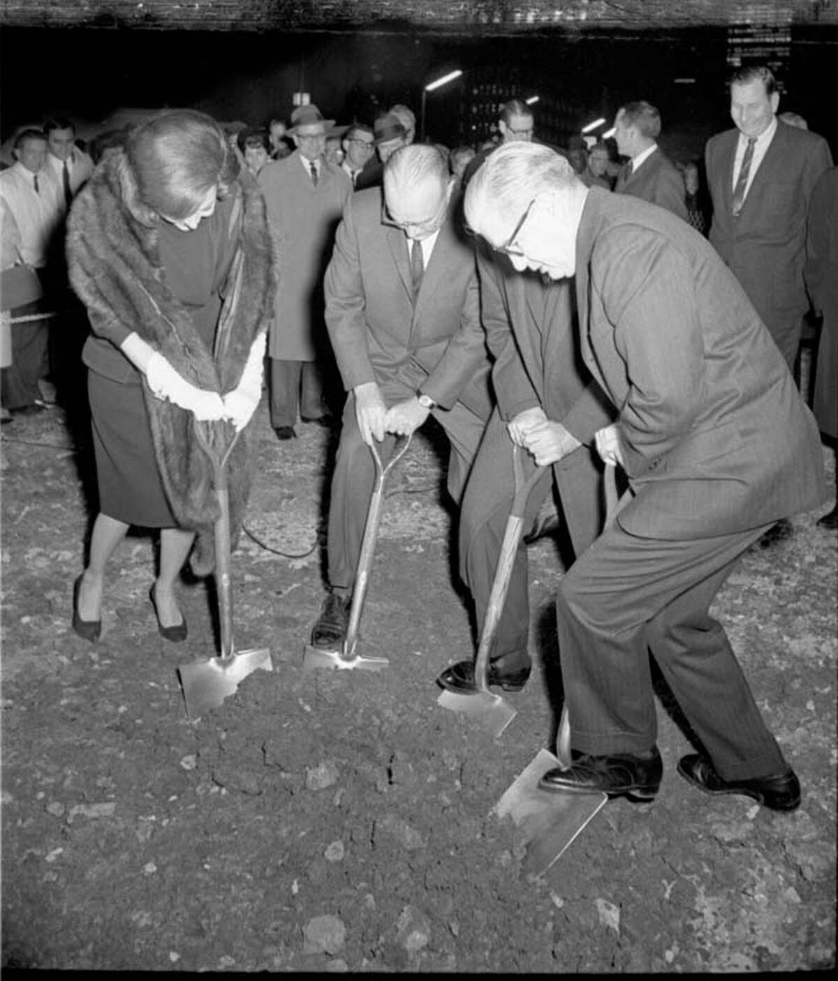 Construction broke ground in 1964 on the Jones Hall for the Performing Arts. Here some local officials celebrate the groundbreaking ceremony. 