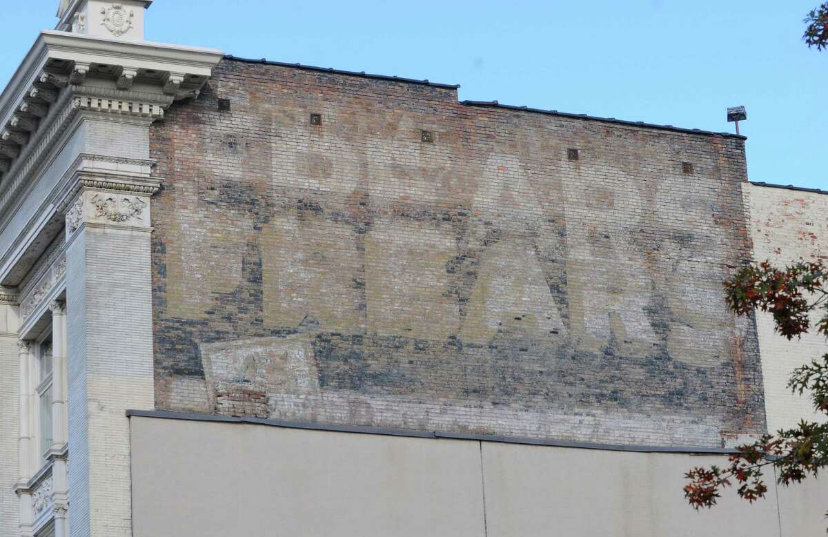 Mural on the back side of the landmark Troy Frear's Cash Bazaar building is pictured Wednesday, Oct. 23, 2013, in Troy, N.Y. Three new stores are to open in the building. The new stores are E Ko Logic, Trojan Horse Antiques and Modern on the Hudson. (Lori Van Buren / Times Union)
