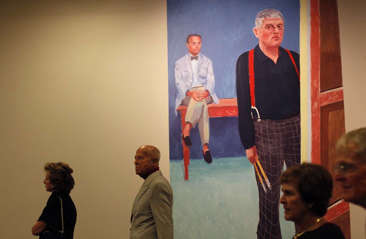 One of David Hockney's paintings advertises his retrospective at the de Young Museum in San Francisco, Calif., on Thursday, October 24, 2013.