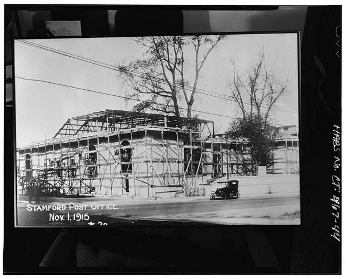 Photocopy of progress photograph #30 dated November 1, 1915, photographer Chas. McCaul Co. View southwest of Stamford Post Office under construction