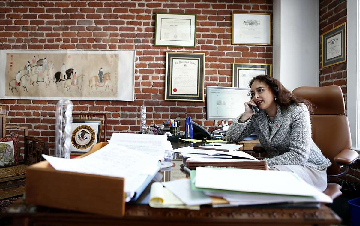 Harmeet Dhillon, attorney and candidate for California's Republican Party vice chairman, works in her office on Tuesday, February 5, 2013 in San Francisco, Calif.