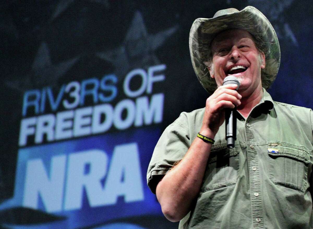In this May 1, 2011 file photo, musician and gun rights activist Ted Nugent addresses a seminar at the National Rifle Association's convention in Pittsburgh.