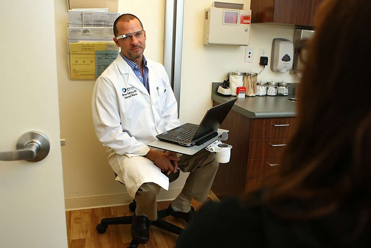 Dr. Brian Sebastian experiments with Google Glass when seeing patients in Sonoma, California, on Thursday, October 17, 2013.
