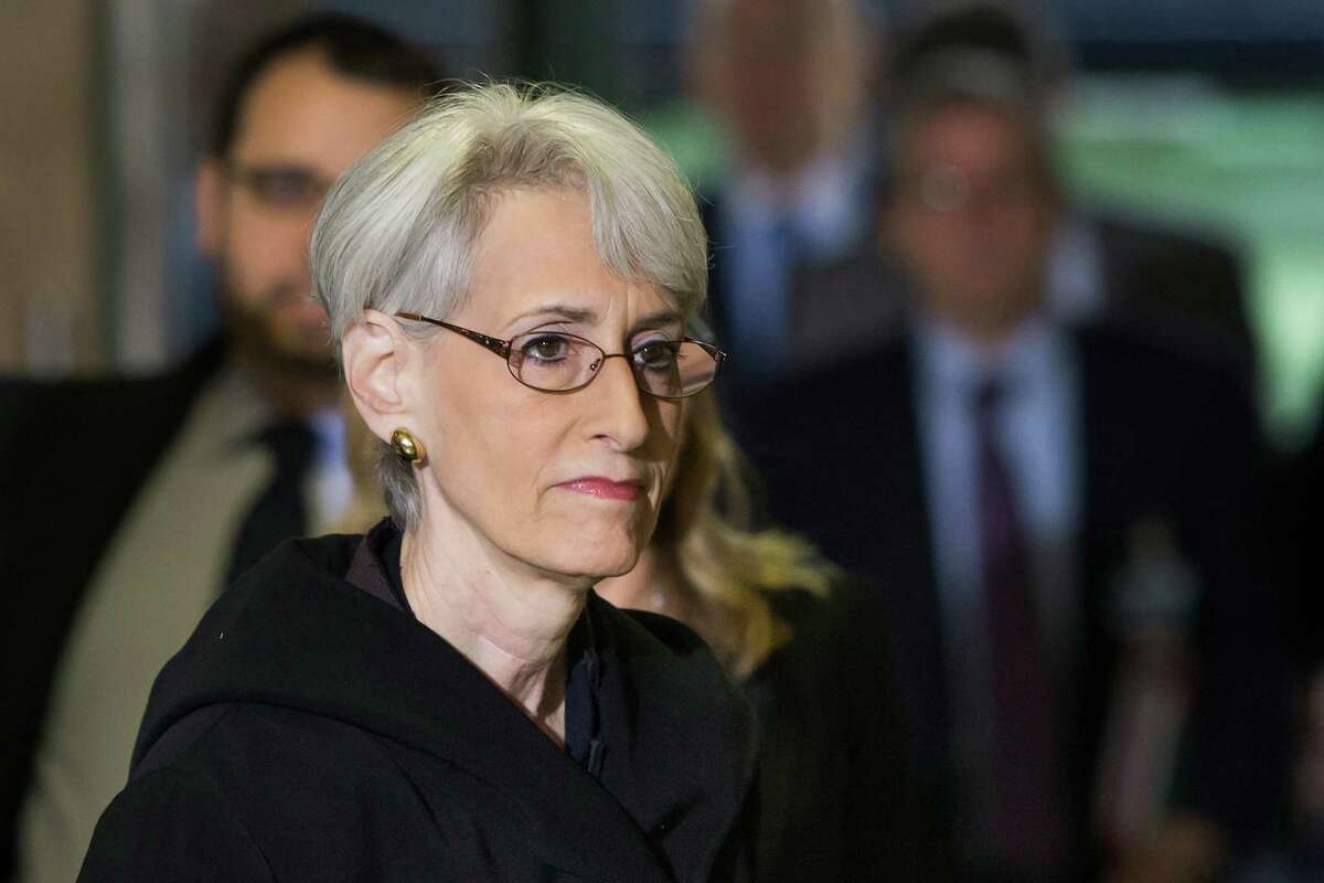 US Under Secretary of State for Political Affairs Wendy Sherman arrives for a meeting with the UN Joint Special Representative for Syria Lakhdar Brahimi and the Russian deputy foreign ministers Mikhail Bogdanov and Gennady Gatilov at the European headquarters of the United Nations, in Geneva, Switzerland, Tuesday, Nov. 5, 2013. The meeting takes place to assess prospects of peace talks in Geneva between Syrian President Bashar Assad's government and a united opposition delegation. (AP Photo/Keystone, Jean-Christophe Bott)