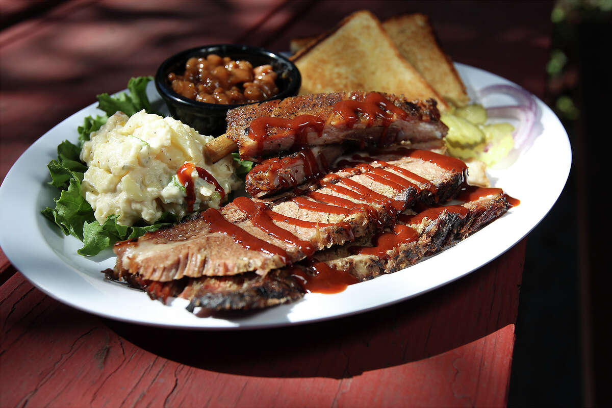 A brisket and pork ribs plate from Drop Zone Cafe owned by retired Army Sgt. Ken Gray.