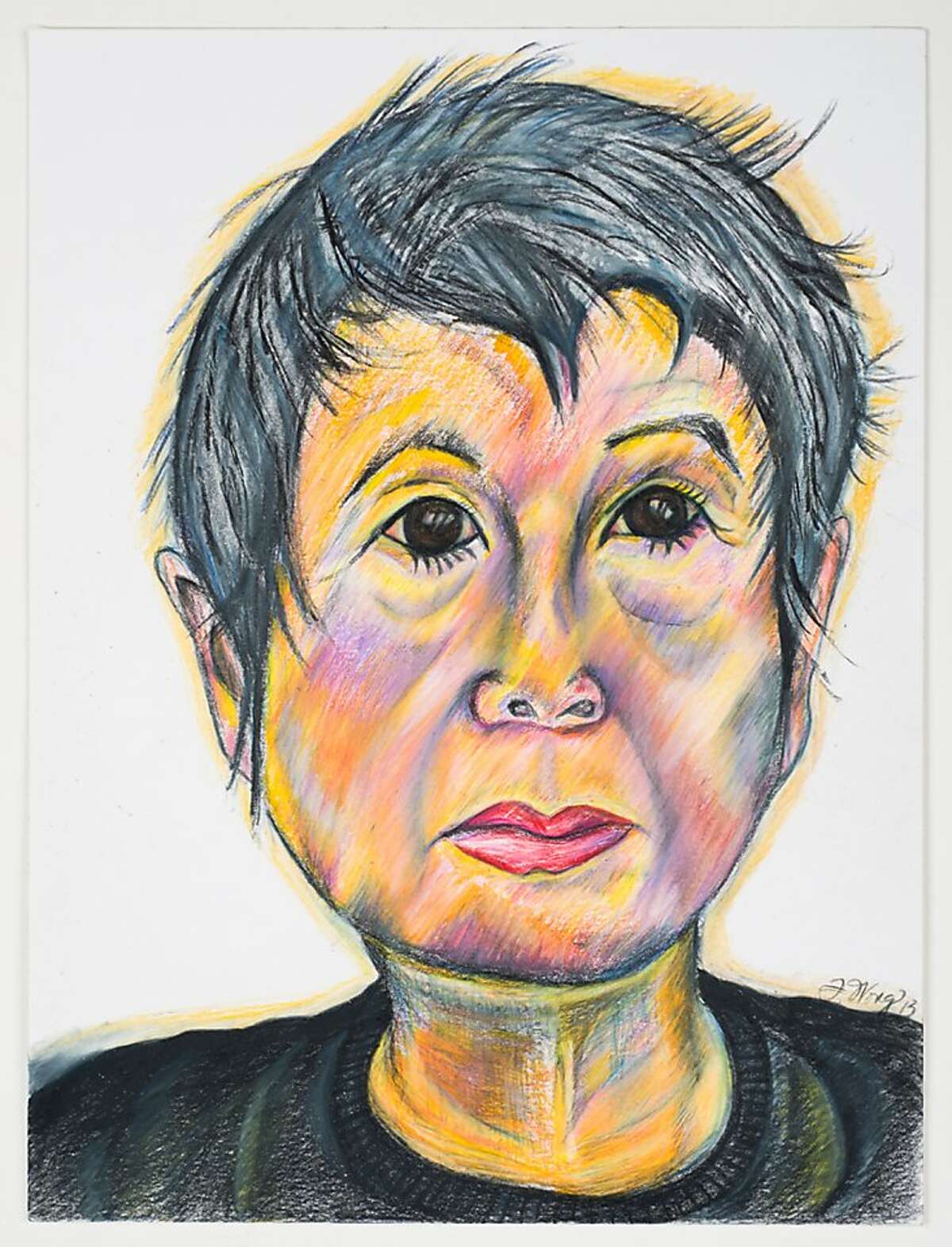Flo Oy Wong's Self-portrait, 2013, 9" x 12", colored pencils and conte crayon on paper