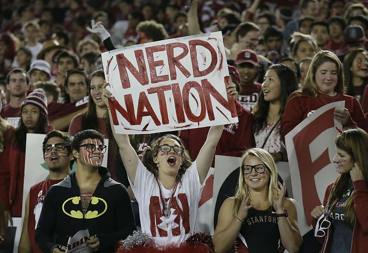 Stanford fans cheer before an NCAA college football game against Oregon in Stanford, Calif., Thursday, Nov. 7, 2013. (AP Photo/Jeff Chiu)