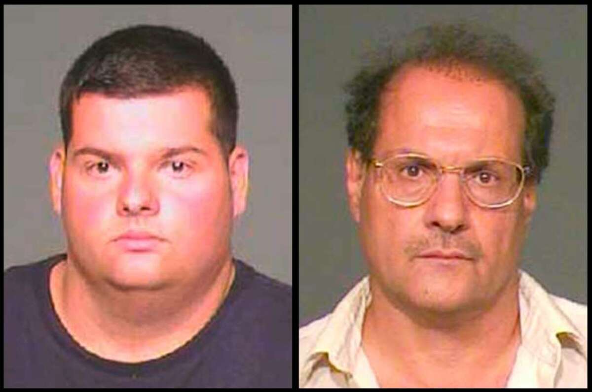 Left to right, Angelo Ciullo, 25, and his father, Pasquale Ciullo, 55, both of Byram, are shown here in Greenwich police department photos. Both men are on trial for an incident which occurred on July 4, 2007 at their Byram Shore Road home involving a property dispute with day laborers who were working for a neighbor of the Ciullo's. Pasquale Ciullo is on trial for first-degree assault, three counts of unlawful restraint and one of weapons in a motor vehicle. Angelo Ciullo is on trial for two counts of unlawful restraint and one count of weapons in a motor vehicle.