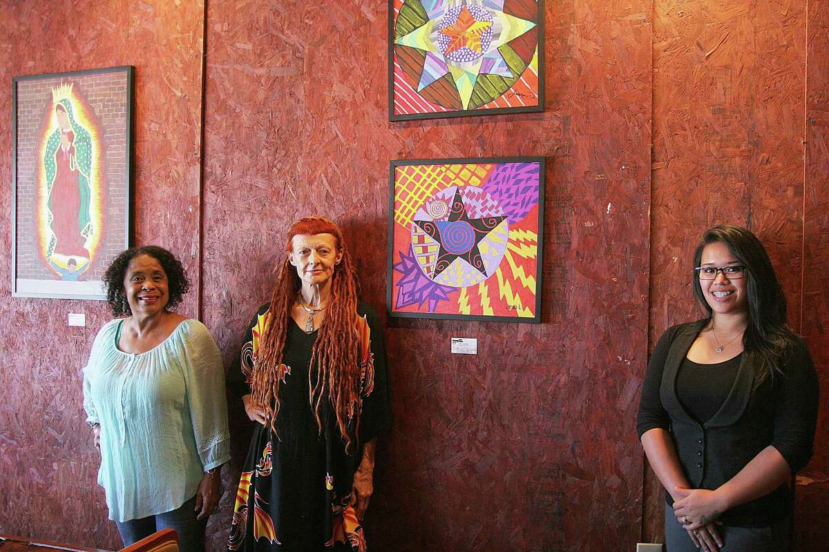 Jean Donatto, left, Birgit Gypsy Walker and Kathy Le of the Children's Prison Arts Project view their work as a catalyst for change among teenagers in Harris County juvenile detention centers. Some of the youths' art has been on display at area locations such as the Breakfast Klub, above. This month, the exhibit is at The Teahouse, 2809 Westheimer.
