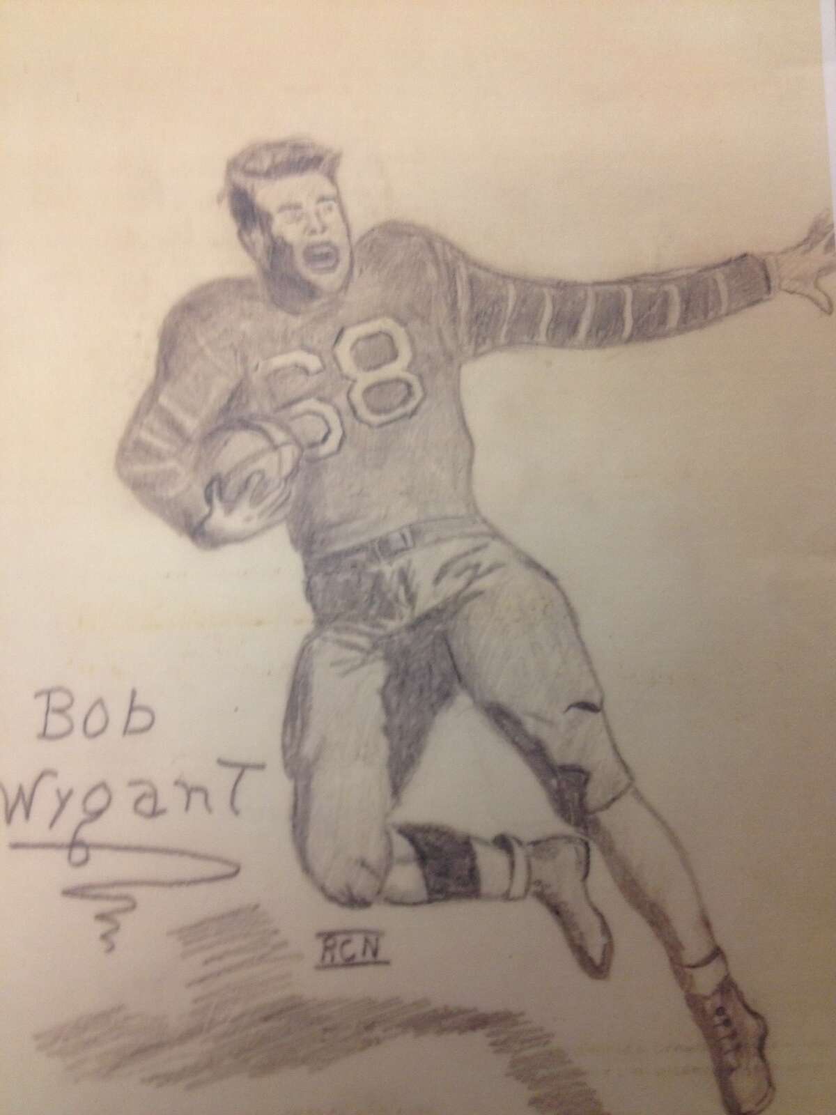 A pencil sketch Richard Case Nagell drew of his buddy, Bob Wygant, a football star at Albany High School.  Wygant died at 92 on Sept. 11, 2021. (Photo courtesy Bob Wygant).
