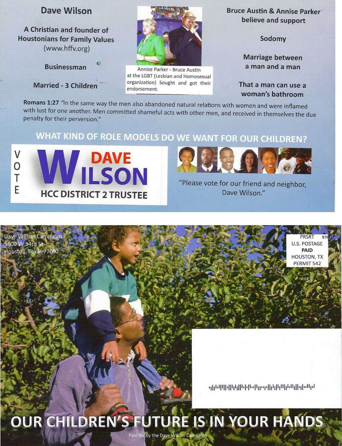 Dave Wilson's campaign flyers featured photos of African-Americans taken from the Internet. He won by 26 votes.