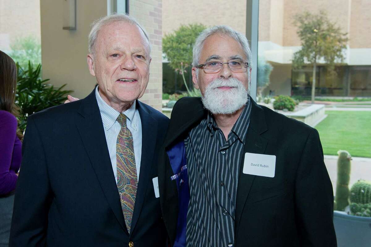 Dr. Marvin S. Forland, from left, and David Rubin at a reception honoring the San Antonio Museum of Art for the loan of Art Inspiring Medicine at The University of Texas Health Science Center at San Antonio.