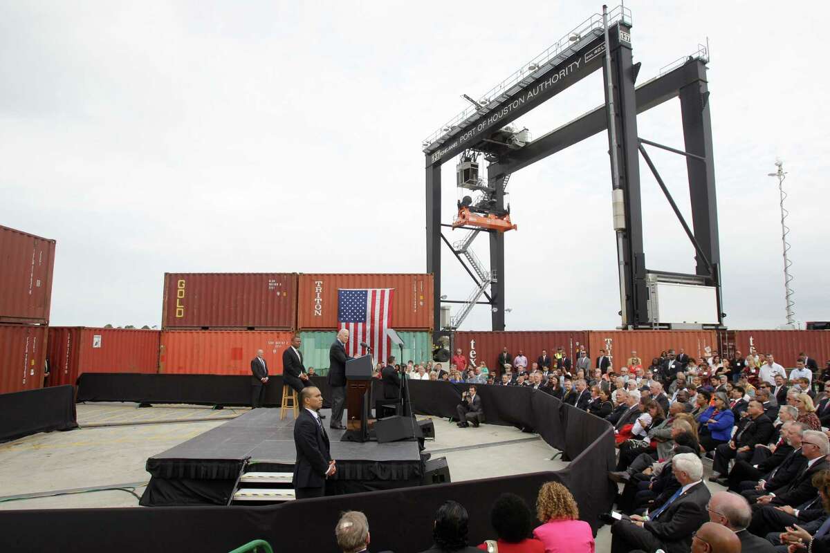 Vice President Joe Biden visits the Port of Houston Bayport Container Terminal Monday, Nov. 18, 2013.