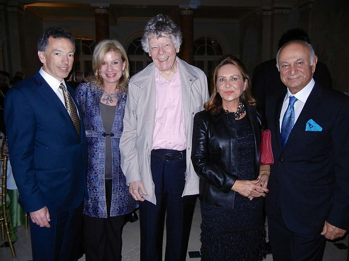 Festival del Sole Director Rick Walker (at left) with his wife, Karen, composer Gordon Getty, Shahpar Khaledi and her husband, Festival Board President Darioush Khaledi at the Getty home for a thank you dinner. Nov 2013. By Catherine Bigelow