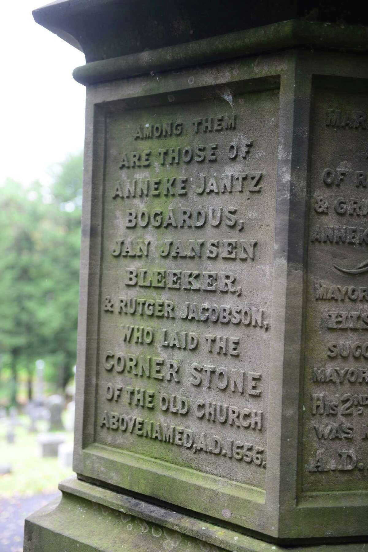 A detail of the Bleecker grave marker. 