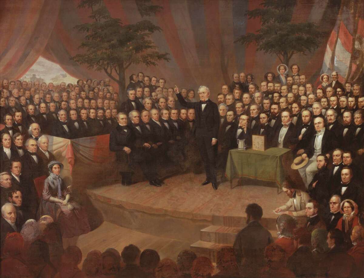 An 1857 painting of the Dudley Observatory Dedication by Tompkins H. Matteson that hangs at the Albany Institute of History & Art and was a gift from Gen. Amasa J. Parker. Patroness Bandina Bleecker Dudley can be seen sitting in the lower left portion of the picture. Credit: Albany Institute of History & Art