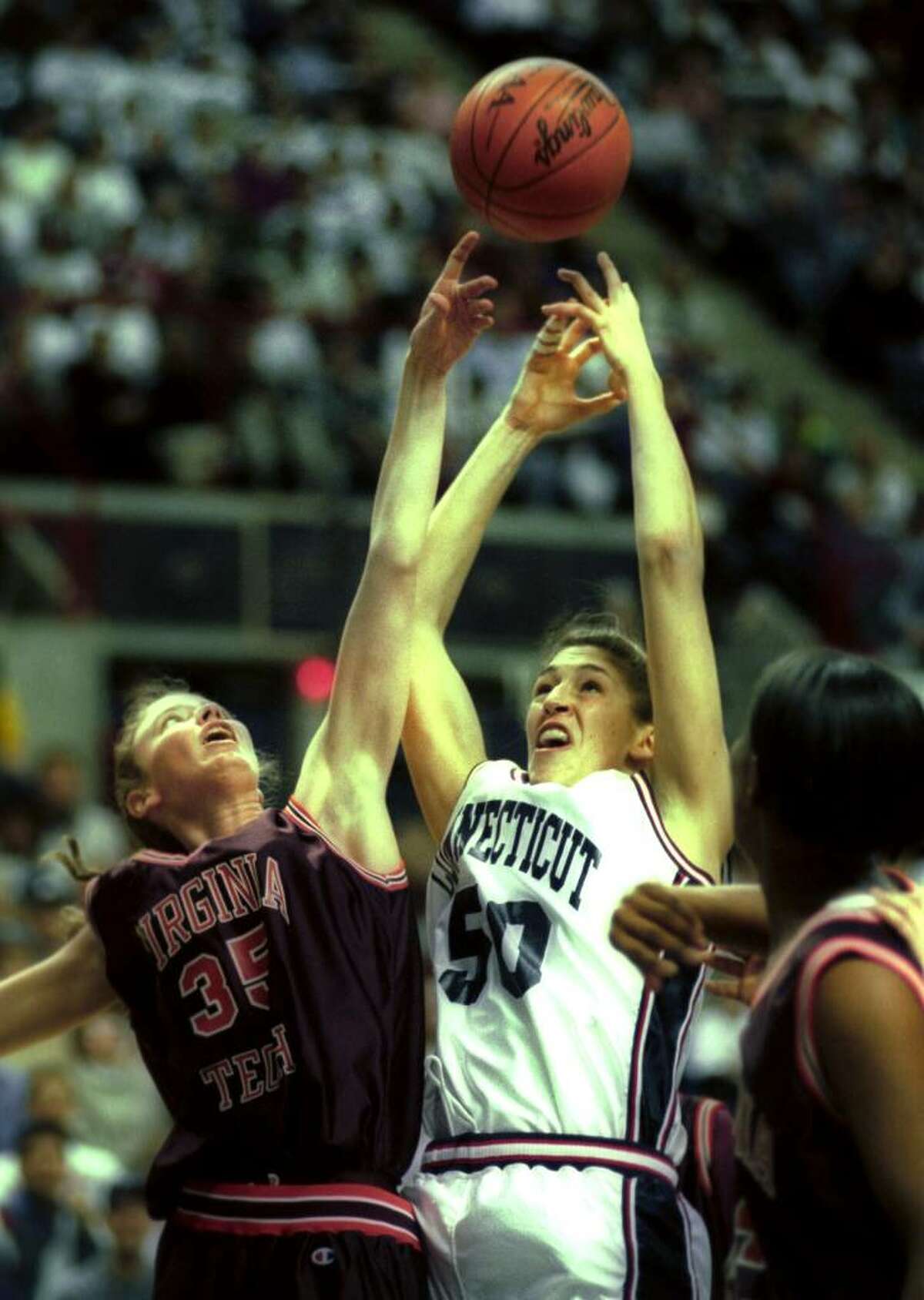 University of Connecticut basketball player Rebecca Lobo in action against Virginia Tech on March 18th, 1995.