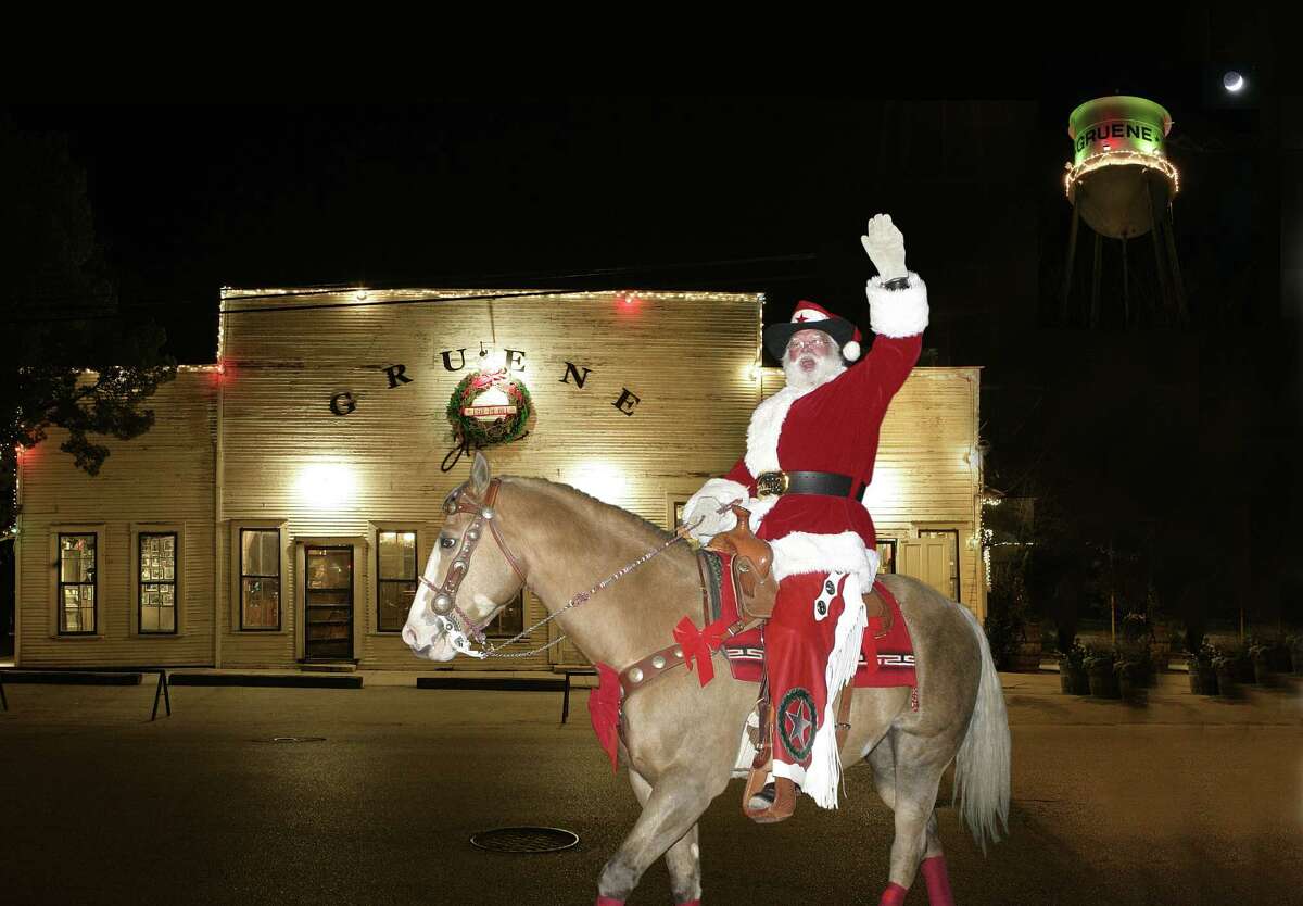 Cowboy Kringle rides into Gruene on Dec. 7 for Christmas greetings and photos.