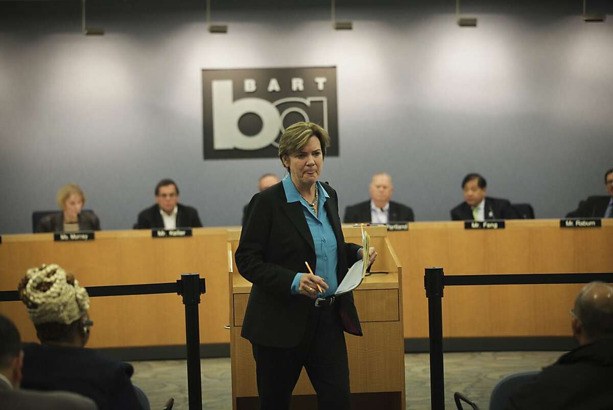 Josie Mooney, spokesperson for SEIU 1021, steps away from the podium after speaking to the BART board of directors about the Board's vote to reject contract provisions on family leave during a meeting at the Kaiser Center in Oakland on November 21st 2013.