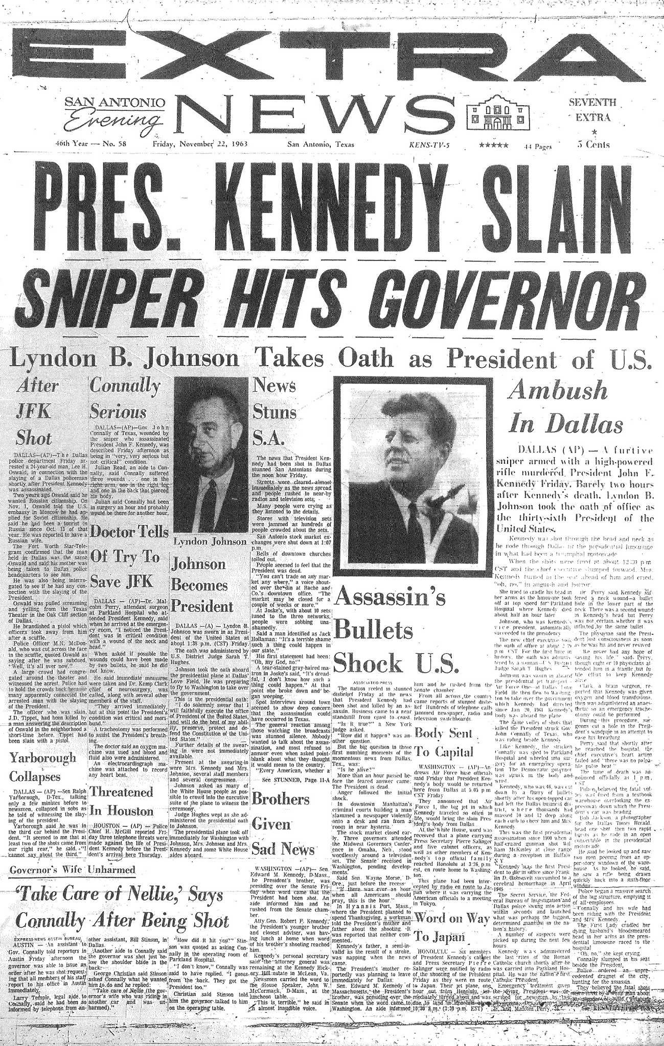 JFK assassination front pages from 1963