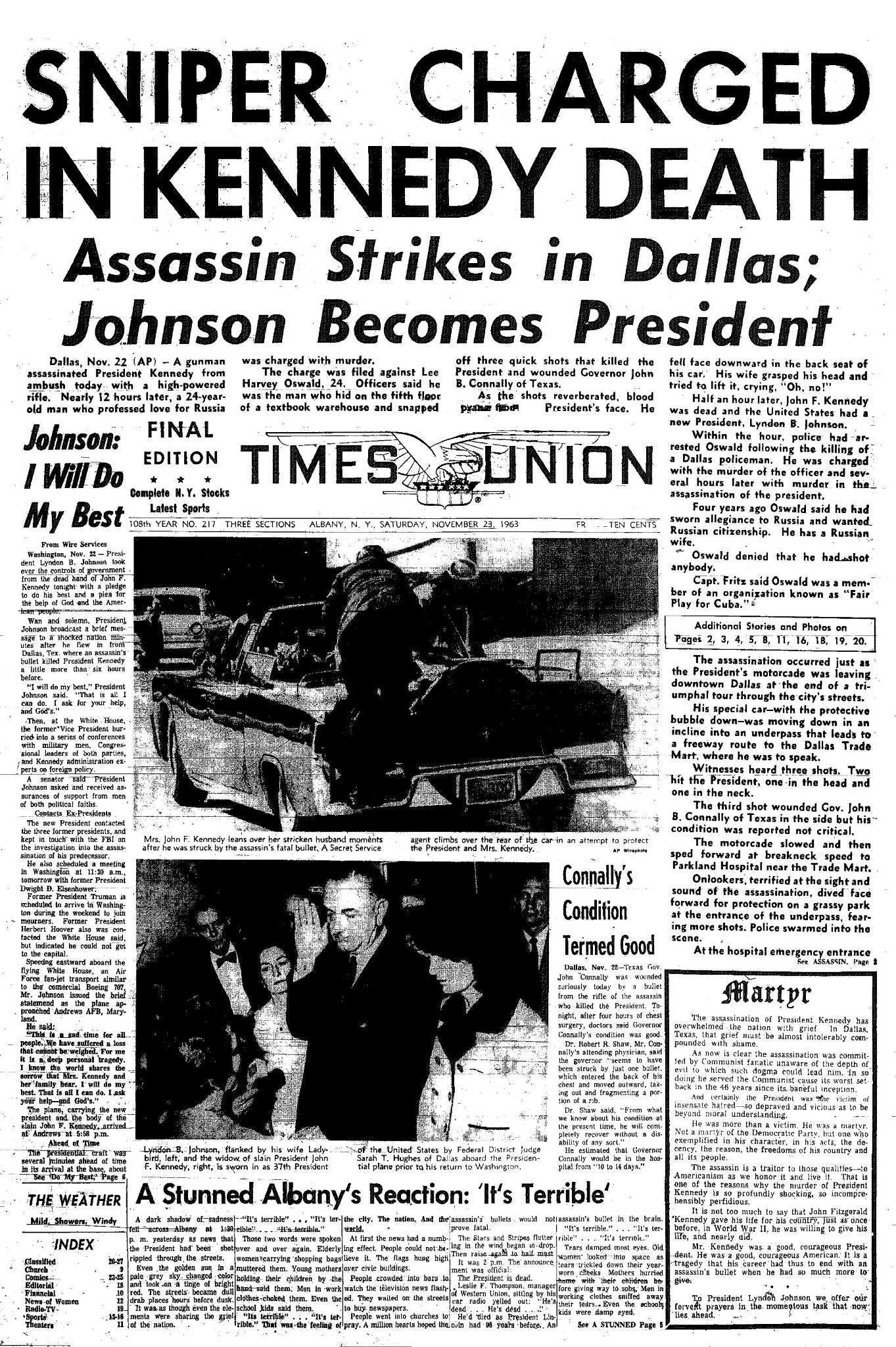 Kennedy Murdered Newspaper from Nov fashion 22 1963~Scottsdale Progress~Day of assasination