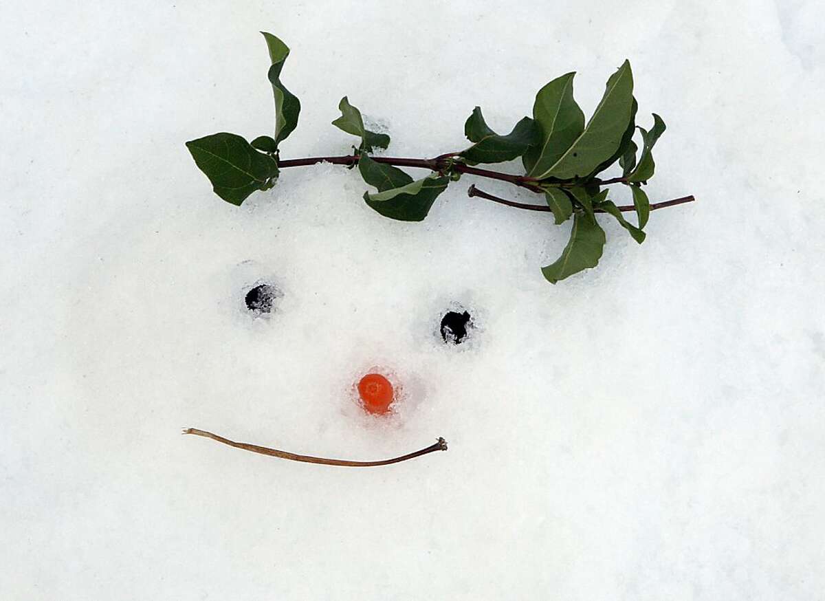 A snowman seen in front of the California Academy of Sciences in San Francisco, Calif., on Tuesday, November 26, 2013. Snow was made this morning in front of the academy to introduce the academy's annual 'Tis the Season for Science' exhibit which opens to the public on November 27.