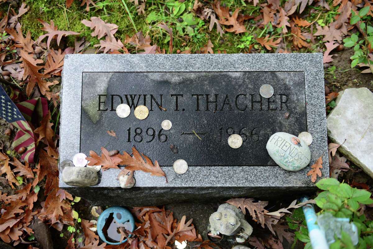 The grave of Edwin "Ebby" T. Thacher is pictured Sunday Oct. 6, 2013, in section 56 of Albany Rural Cemetery in Menands, N.Y. Ebby Thacher is credited with inspiring Bill Wilson to start Alcoholics Anonymous. The site on the south edge of section 56 in the cemetery. 