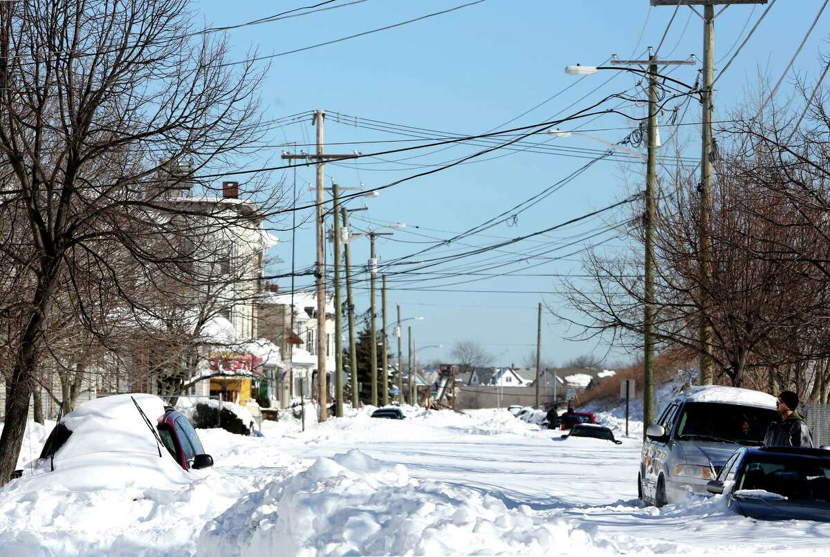 Nichols St on the East Side of Bridgeport, Conn. was still not plowed in the afternoon on Sunday Feb. 10, 2013.