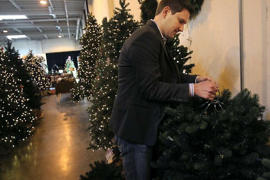 at balsam hills new showroom in burlingame founder thomas harman demonstrates a design he invented - When Was Christmas Invented at balsam hills new showroom in burlingame founder thomas harman demonstrates a design he invented - When Was Christmas Invented