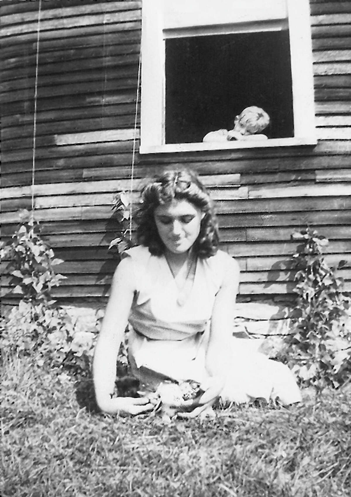 Gloria Stubing Rist with a cousin, Johnny Baker, behind her in the late 1930s. Rist has written a memoir of her impoverished Adirondack childhood. (Photo contributed by SUNY Press.)