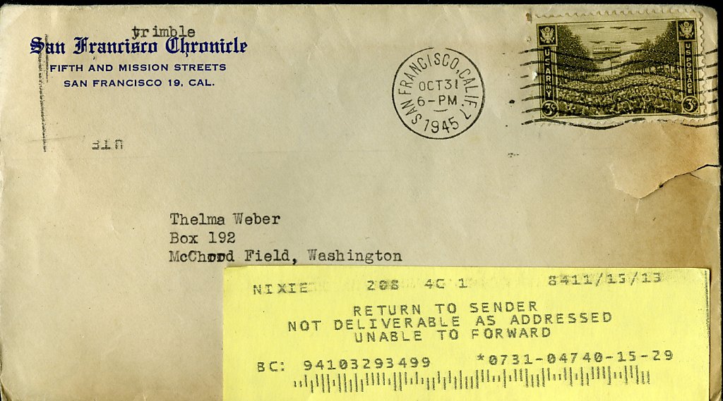 3 stamps, 1 envelope in 1945 add up to mystery SFGate