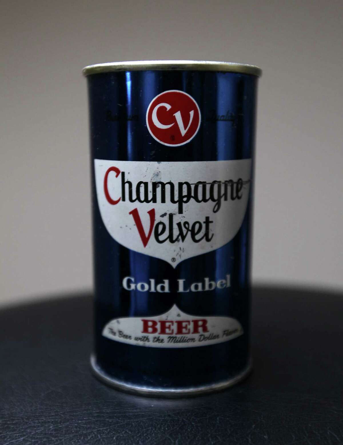A can of Champagne Velvet beer which is part of Ken Knisely's beer can and beer memorabilia collection Wednesday, Nov. 27, 2013, in Houston. ( James Nielsen / Houston Chronicle )