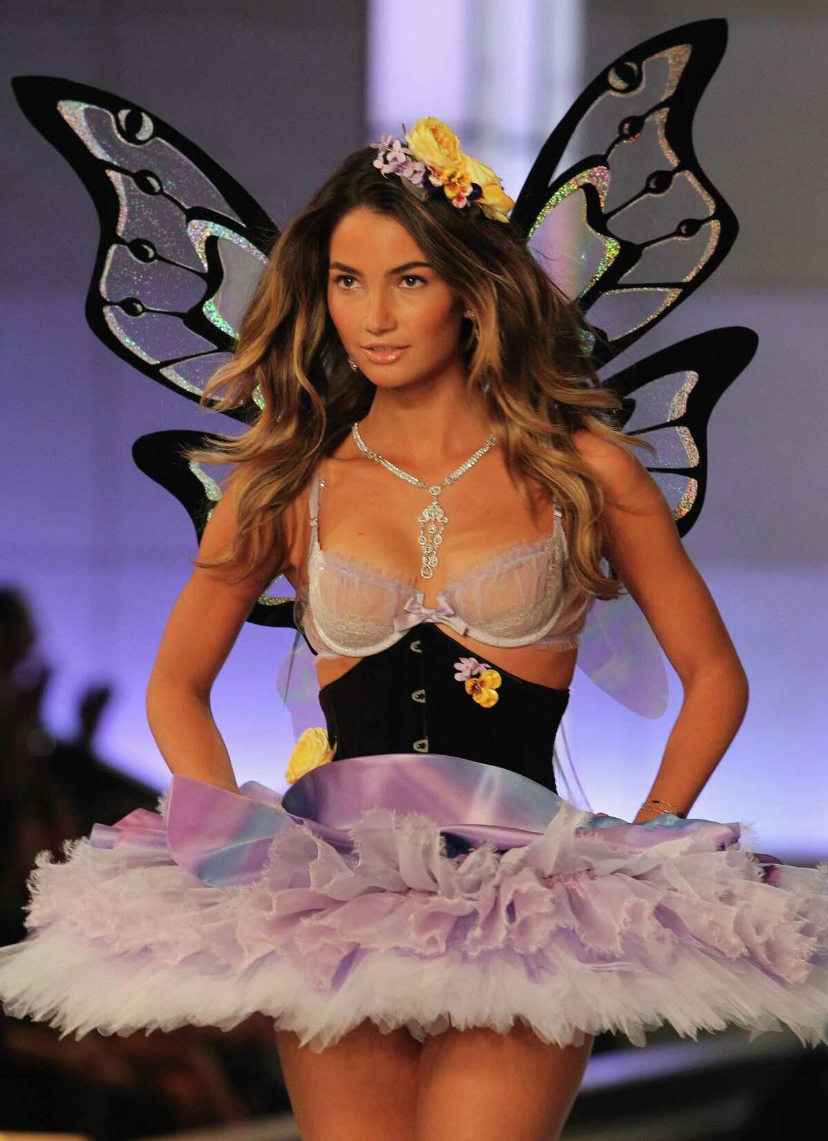 2011: Lily Aldridge walks the runway during the 2011 Victoria's Secret Fashion Show at the Lexington Avenue Armory on November 9, 2011 in New York City. (Photo by Kevin Kane/FilmMagic)