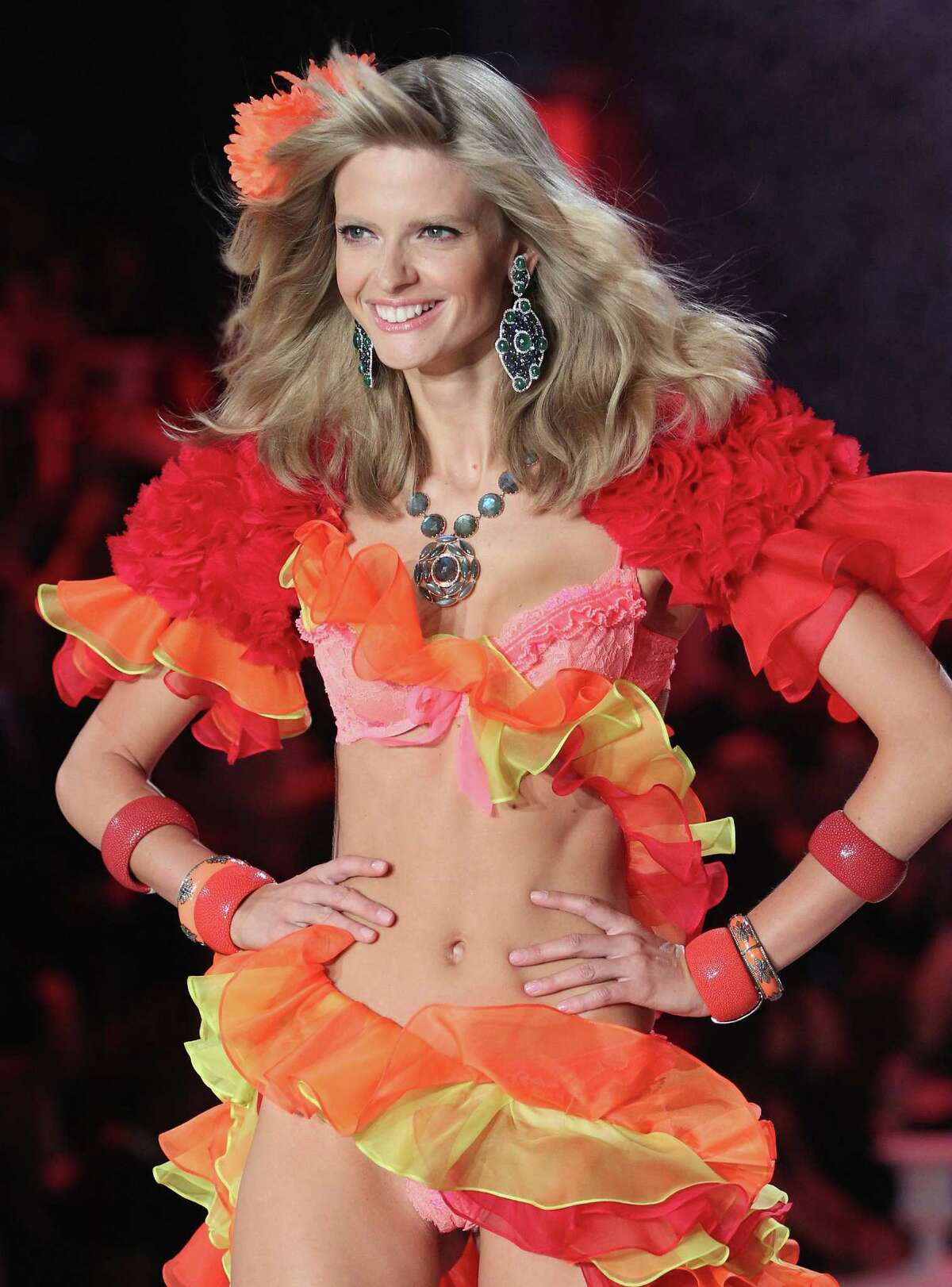 2011: Julia Stegner walks the runway during the 2011 Victoria's Secret Fashion Show at the Lexington Avenue Armory on November 9, 2011 in New York City. (Photo by Kevin Kane/FilmMagic)